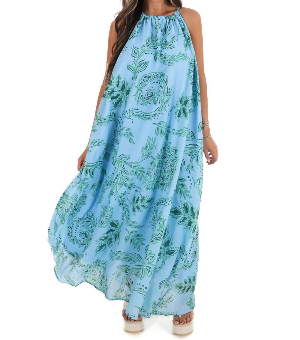 NEW PRETTY FOLLIES women's island tide floral maxi dress in blue